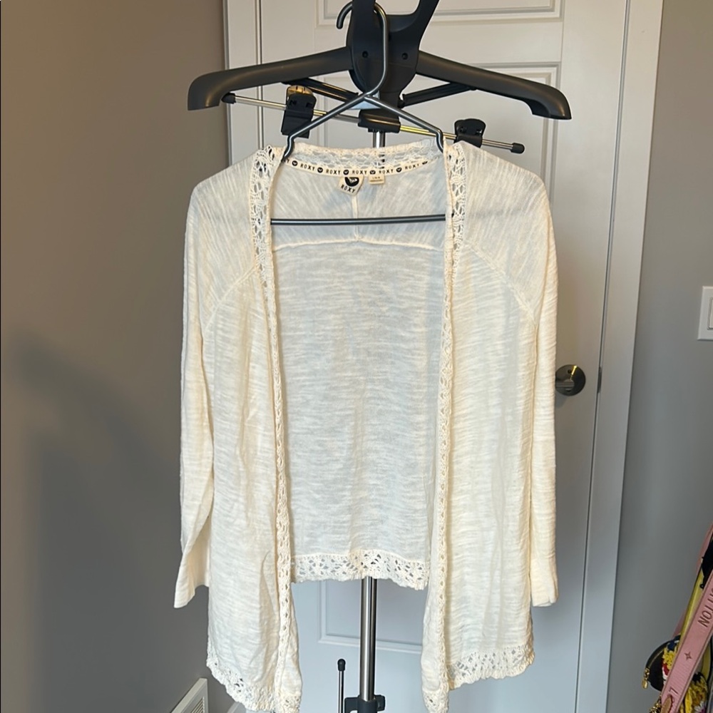 Roxy White Cardigan Sweater Lightweight Knit